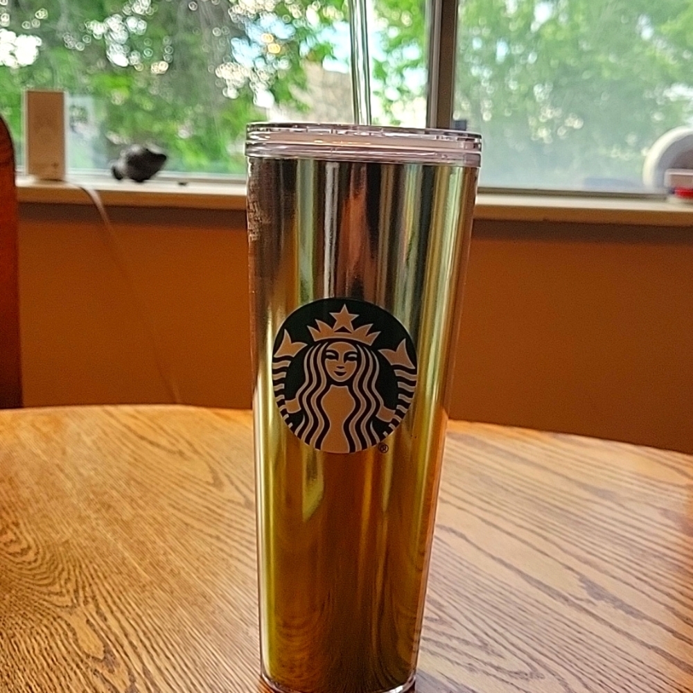 NWOT Starbucks Silver Tumbler with Holographic Finish